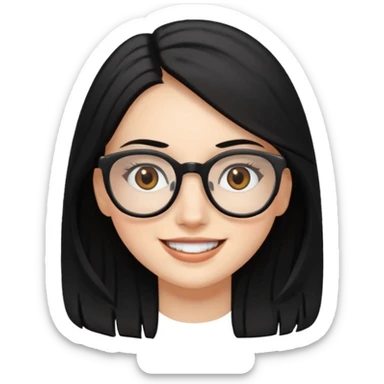 chica blanca con ojos marrones pelo negro largo y gafas sticker