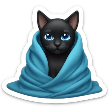 Black cat with blue eyes wrapped in a blanket sticker