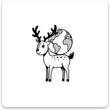 A deer holding the Earth on its antlers sticker