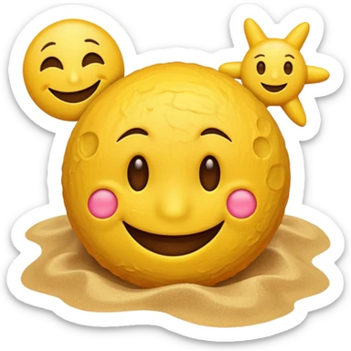 A smiley face positioned behind a brown beach emoji sticker