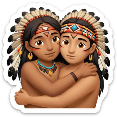 two indigenous people hugging, showing affection and care for each other. sticker
