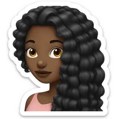 Black girl long black hair sticker