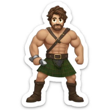 monty starting fire wearing a kilt flex big bicep brown hair sticker