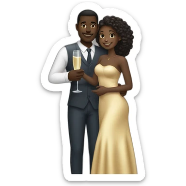 Tall darkskin man with champagne, hugging short lightskin woman sticker