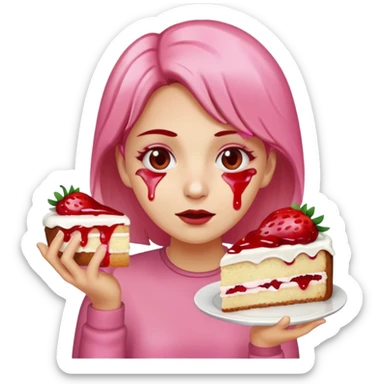woman with pink runny gooey strawberry jam cake sticker