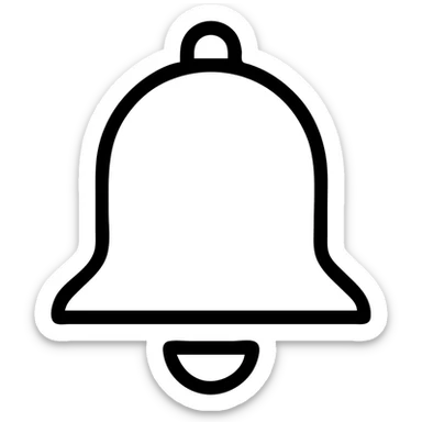 Recreate this bell icon as a 1:1 copy, matching the shape, proportions, and line thickness exactly. Keep the style minimal and crisp, with a transparent background. sticker