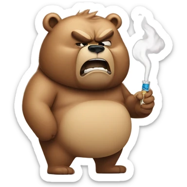 Angry fat bear mad smoking cbd cig sticker
