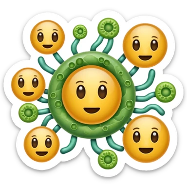 bacteria with cell organelles, simple and expressive, emoji style sticker