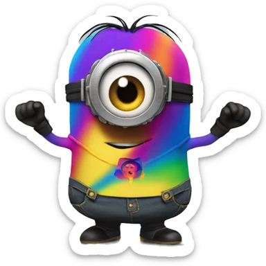 Despicable me character mega minion with rainbow super powers sticker