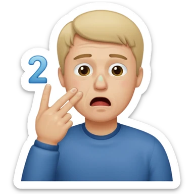 Man Coughing While Crying And holding number two up sticker