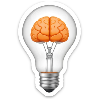 a clear lightbulb with a small orange brain inside it sticker
