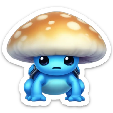 Cute blue mushroom cap no stem turtle standing on to legs cute with guns and massive muscles and big forehead  sticker