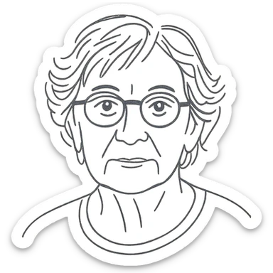 a hand drawn black outline portrait of philosopher Catherine Larrère with similar-sized eyes based a famous portrait of her sticker