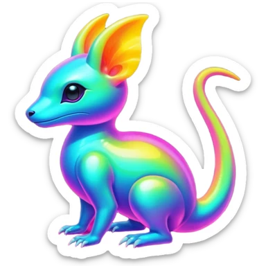 Exotic futuristic lush warm-colored neon Fakémon-Fionbri-creature sticker