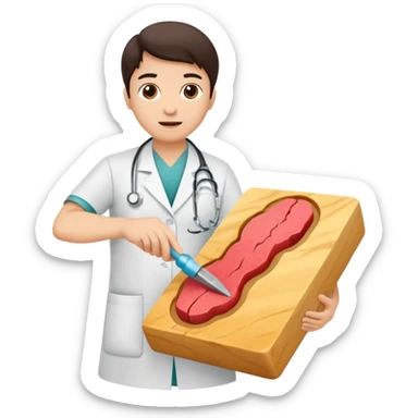 bisturi médico cortando um bloco de pele, mostrando as camadas internas (epiderme, derme e hipoderme) sticker