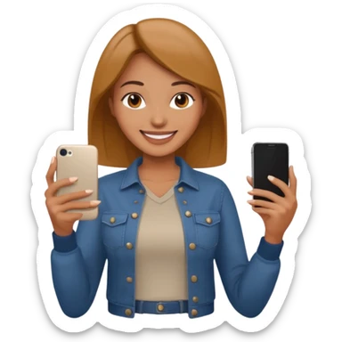 woman casual clothes holding a phone in one hand sticker