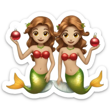 Two brown haired mermaids dressed for Christmas  sticker