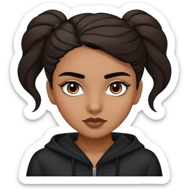 A girl wearing black clothes, with a brown complexion and beautiful black eyebrows sticker