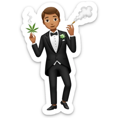 Full body view of a person in fancy clothes sneaking into a wedding ceremony smoking cannabis sticker