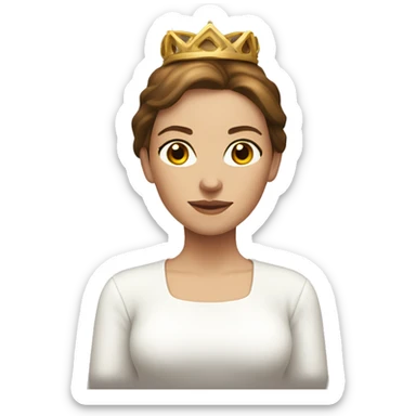 brown haired white women with white shirt with sleeves and spuce crown with white candles sticker