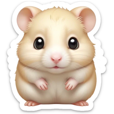 Cinematic Cute Cream Hamster Portrait Emoji, Head tilted playfully and inquisitively, featuring a silky, pristine cream coat with a gentle sheen, round, sparkling dark eyes filled with curiosity, Simplified yet irresistibly adorable features, highly detailed, glowing with a warm, friendly glow, high shine, affectionate and lively, stylized with a touch of whimsy, bright and endearing, soft glowing outline, capturing the essence of a mischievous yet loving hamster, so playful it feels like it could dash out of the screen and into your arms! sticker