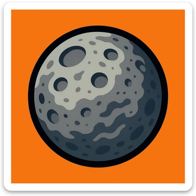 Mercury planet emoji, round, rocky gray ball with craters and rough surface, stylized cartoon sticker
