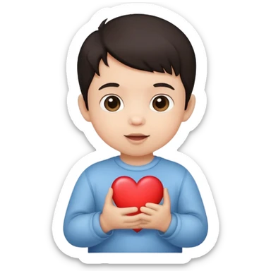 Cute dark hair baby boy holding a heart  sticker