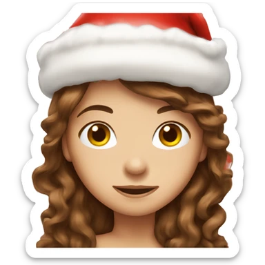 Brown hair wavy long hair with santa hat sticker