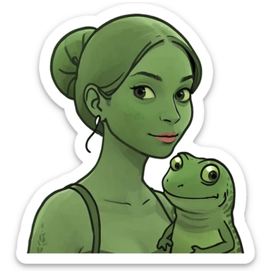 Lady carrying a lizard sticker