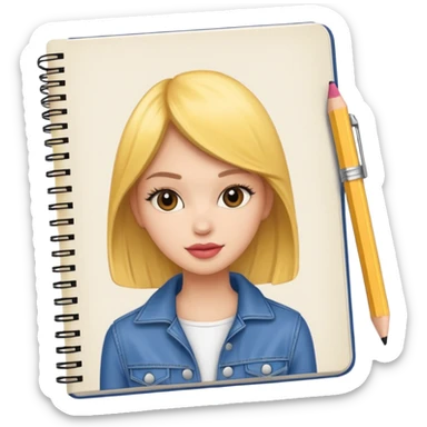 fashion skecth on sketch book, with pencil sticker