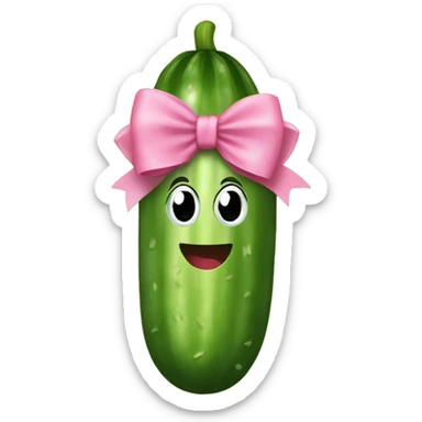 a cucumber with a pink bow sticker