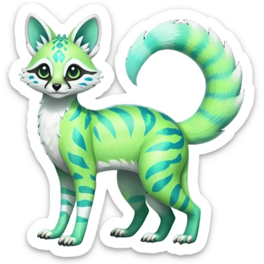 Rare realistic iridescent neon lime-green & cyan white gradients lush tropical exotic cute epic pretty beautiful handsome gorgeous aesthetic colorful vibrant Vernid-Protogen-Primagen-Wickerbeast-Genet-Trico-species-Fakemon-hybrid-creature by LiLaiRa, beautiful intricate markings, full body sticker