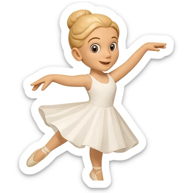Create an image of a ballet dancer in a white dress, matching the style and pose of the provided reference image. The style should be elegant and graceful, capturing the delicate movement and flow of the dress as seen in the reference. sticker