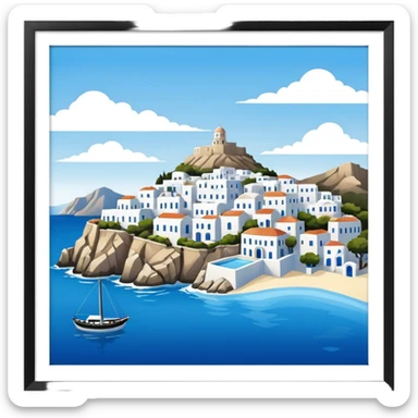 a greek island seen from the sea sticker
