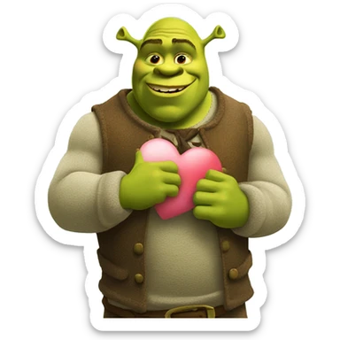 Shrek holding up a heart sticker