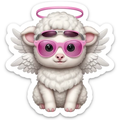 a white baby lamb with white angel wings and pink sunglasses on sticker
