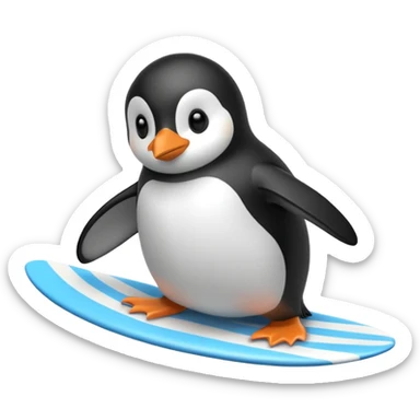 a penguin surfing on ice sticker
