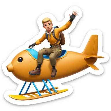 John Pork in Fortnite, jumping with a glider, wearing bright gear sticker