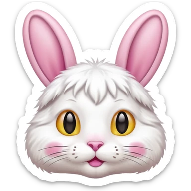 cat emoji with white bunny fur and pink bunny ears sticker