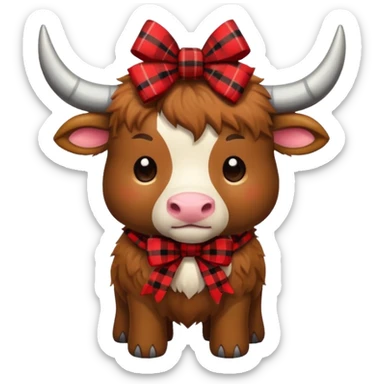 cute fuzzy bull with red plaid bow on top sticker