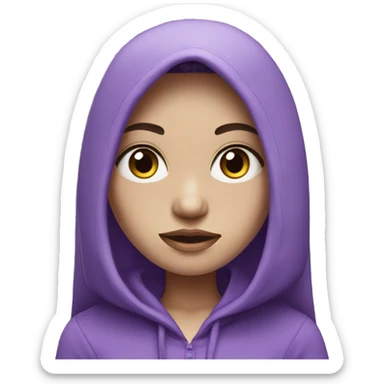 pale girl with long black hair, purple eyes, and purple hoodie sticker
