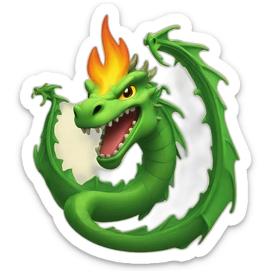 fire comes out of the green dragon's mouth sticker