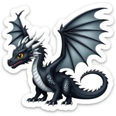 A dragon that is  black 🖤 with white spots. HUGE wings and a tail sticker