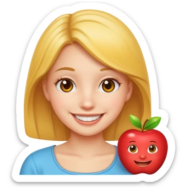 cheerful pose cute girl apple emoji style. don't hold an apple sticker