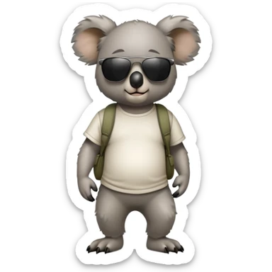 anthropomorphised koala in casual clothing, wearing dark sunglasses, walking upright, looking like a tough guy sticker