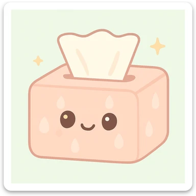 a soft, pastel-colored tissue box with a subtle teardrop motif, gentle and comforting design sticker