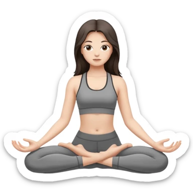 a brunette girl doing yoga, she is wearing a grey fit and she has dark long and loose hair.  sticker