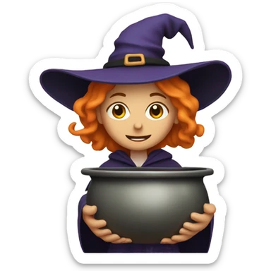 Meg as a witch with a cauldron sticker