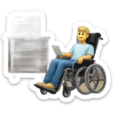 Hombre en silla de ruedas viendo tv en su casa en la sala sticker