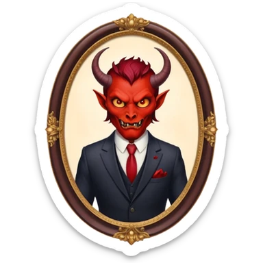 oval oil painting in frame, portrait of a demon in a suit sticker